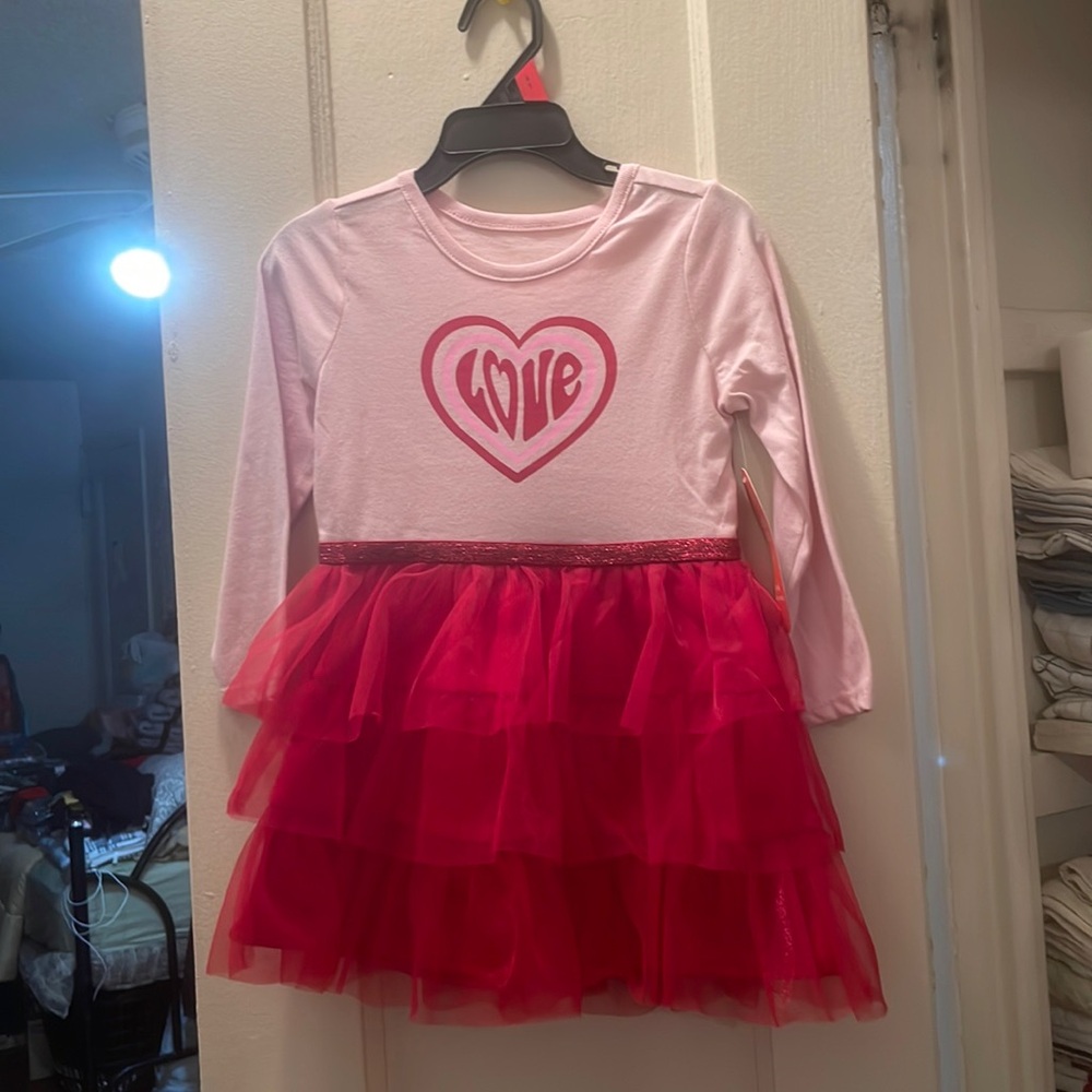 Toddler Brand New Dress Pink top withe the wit Love and red bottom Size 2T
